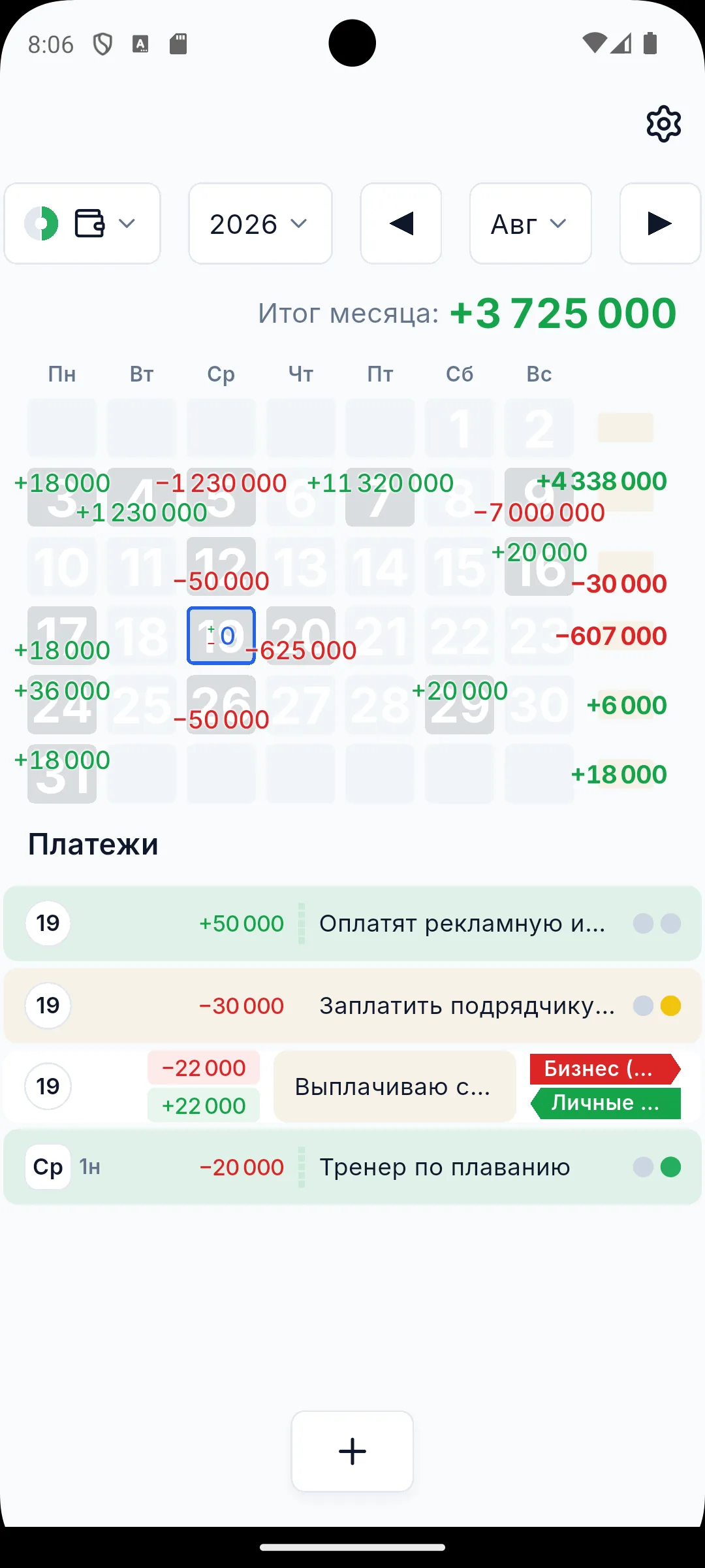 Календарь платежей — главный экран приложения «Денег хватит»